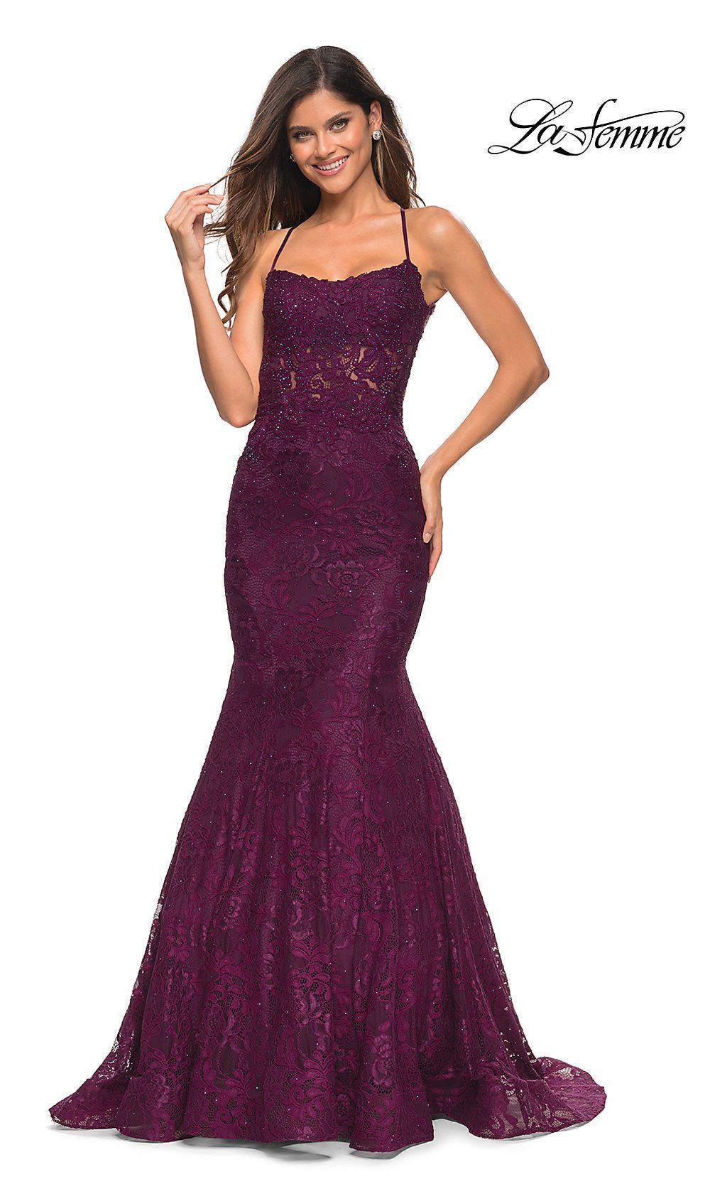Open-Back Long Lace Mermaid Prom Dress by La Femme sold by PromGirl product image thumbnail 4