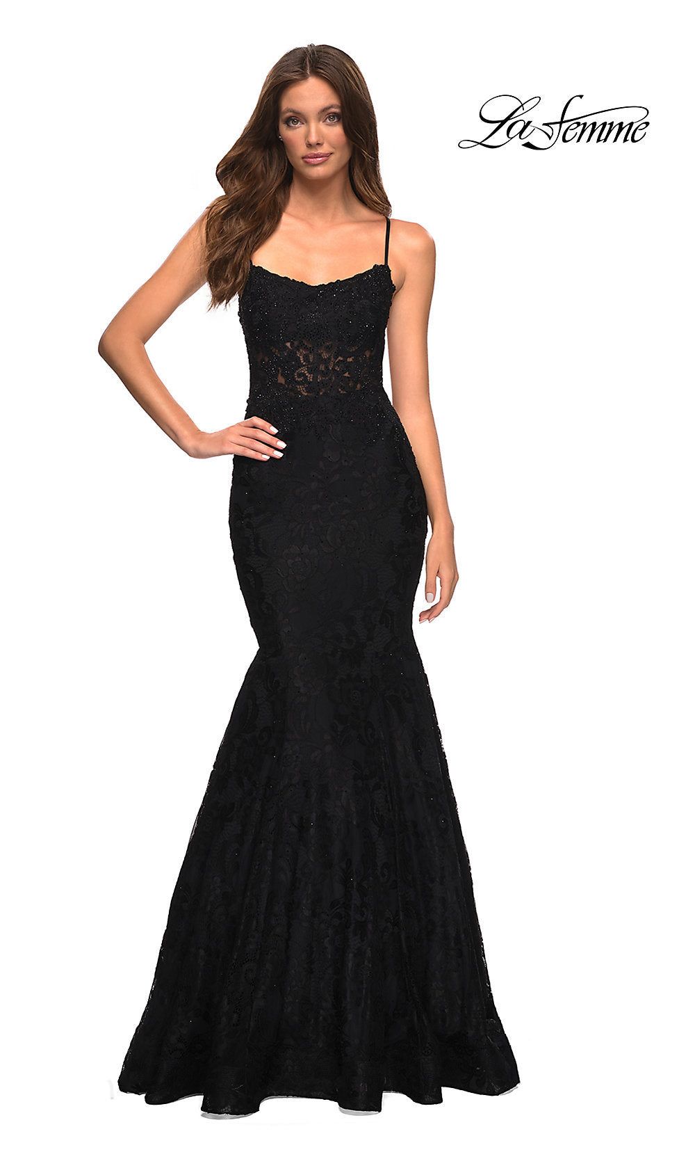 Open-Back Long Lace Mermaid Prom Dress by La Femme sold by PromGirl product image thumbnail 3