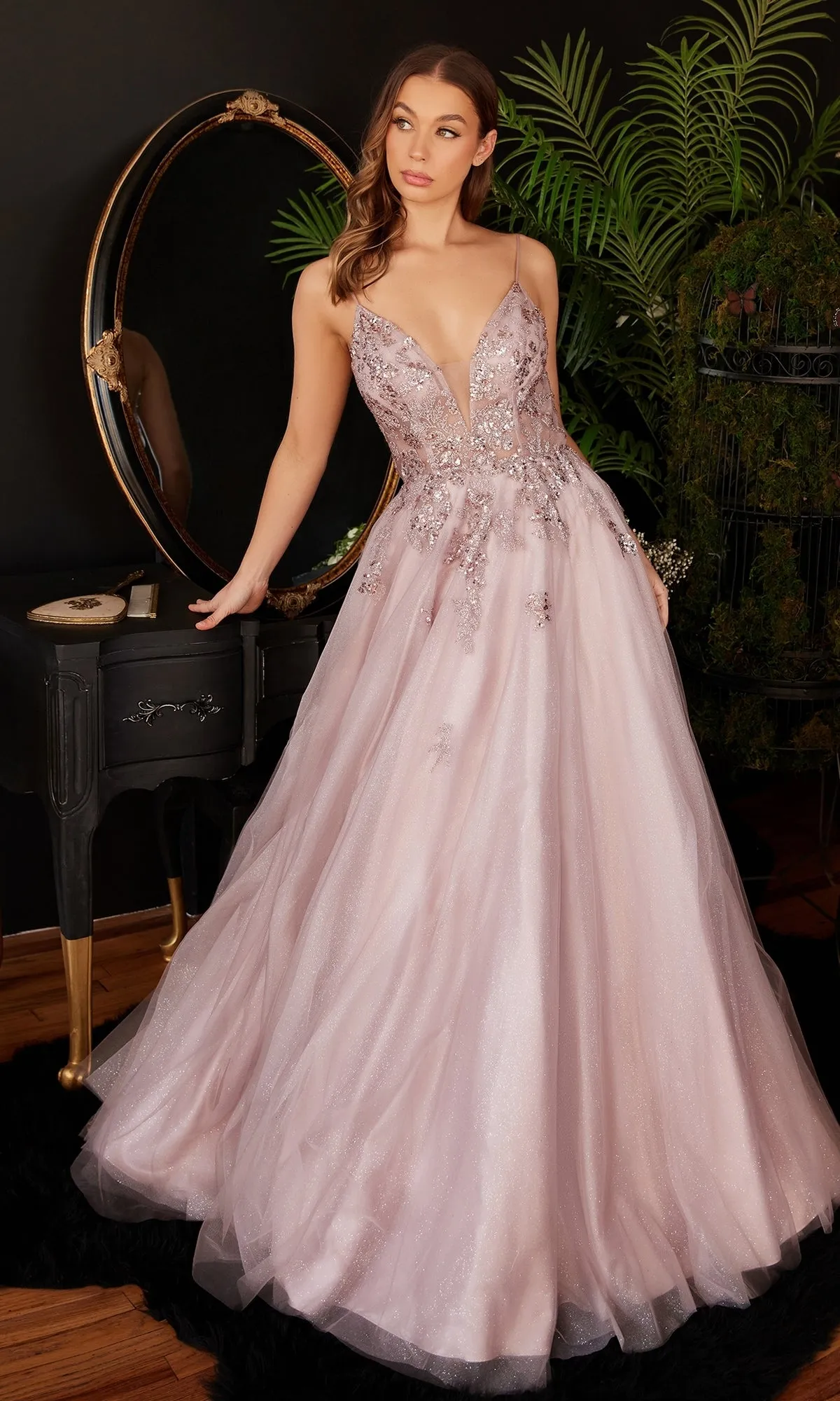 Dusty Rose Pink Long Glitter Prom Dress CB117 sold by PromGirl