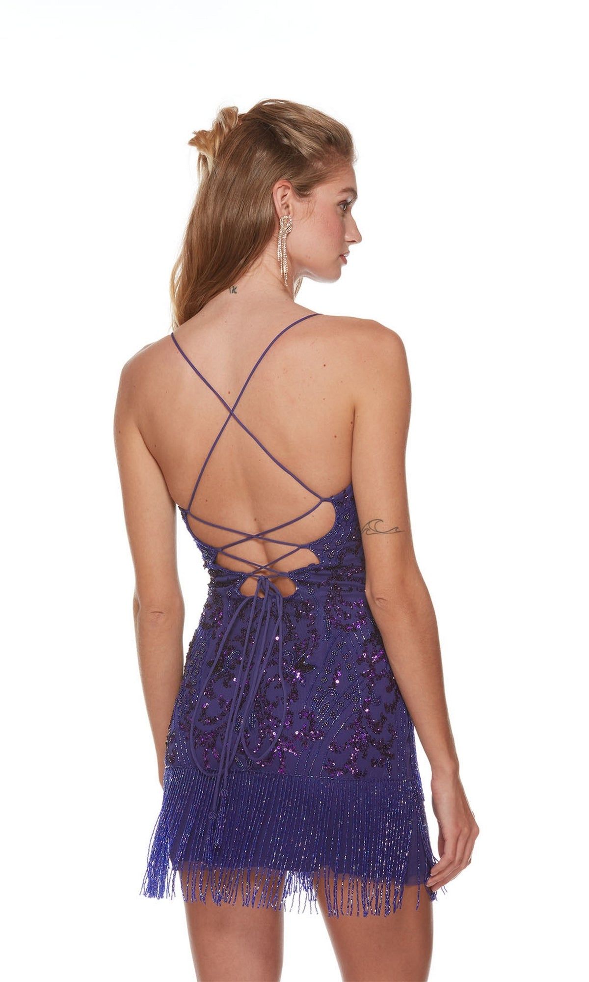 Backless Short Beaded Party Dress with Fringe 4672 sold by PromGirl product image thumbnail 2