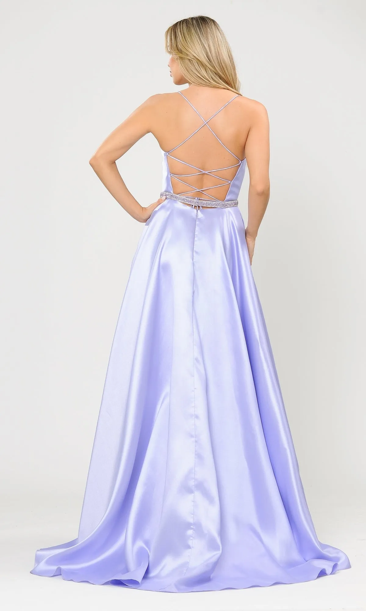 Strappy-Back Long Mikado A-Line Prom Dress 8688 sold by PromGirl product image thumbnail 2