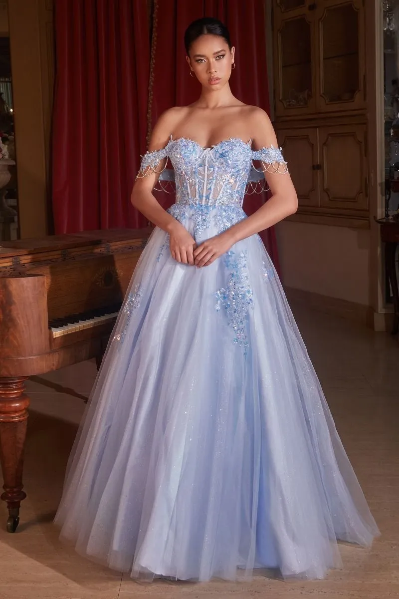 Light Blue Prom Ball Gown CDS490 by Ladivine sold by PromGirl product image thumbnail 3