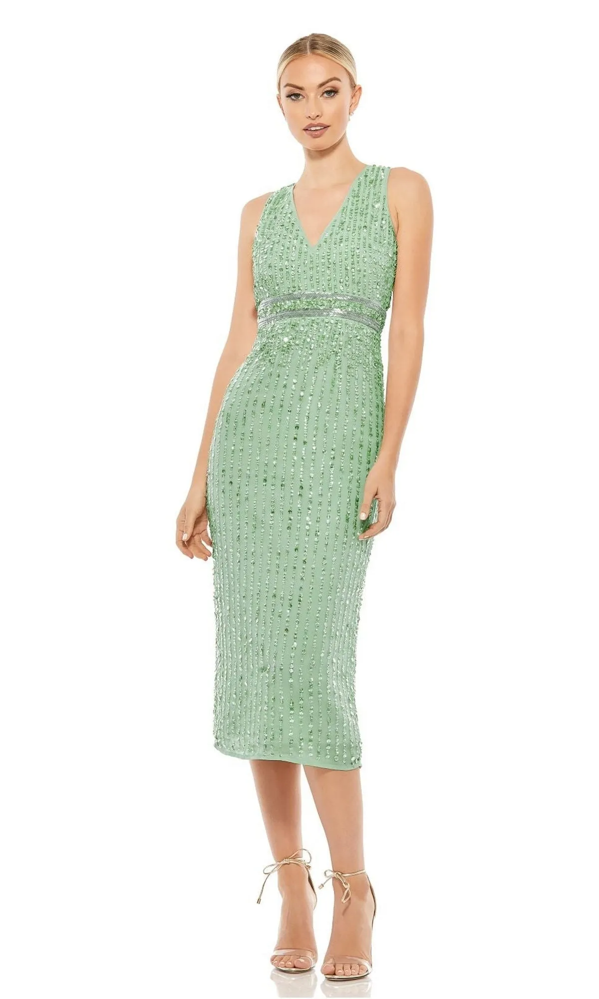 Beaded Midi Wedding-Guest Dress: Mac Duggal 70267 sold by PromGirl