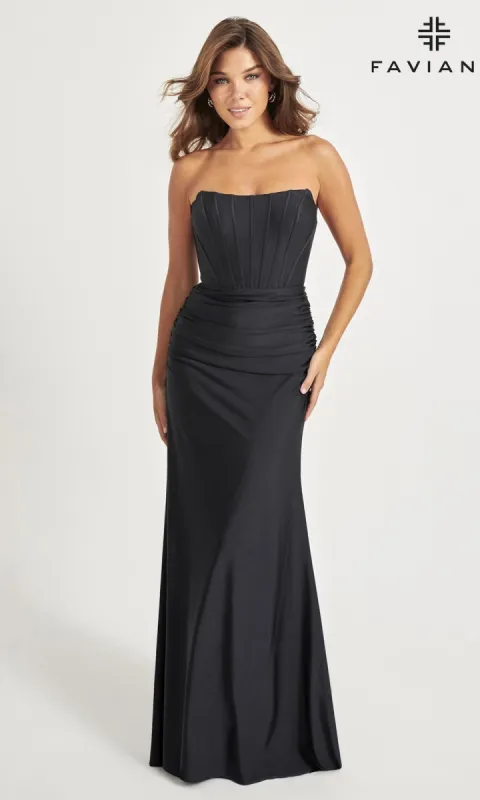 Faviana Sheer-Back Strapless Long Prom Dress 11041 sold by PromGirl
