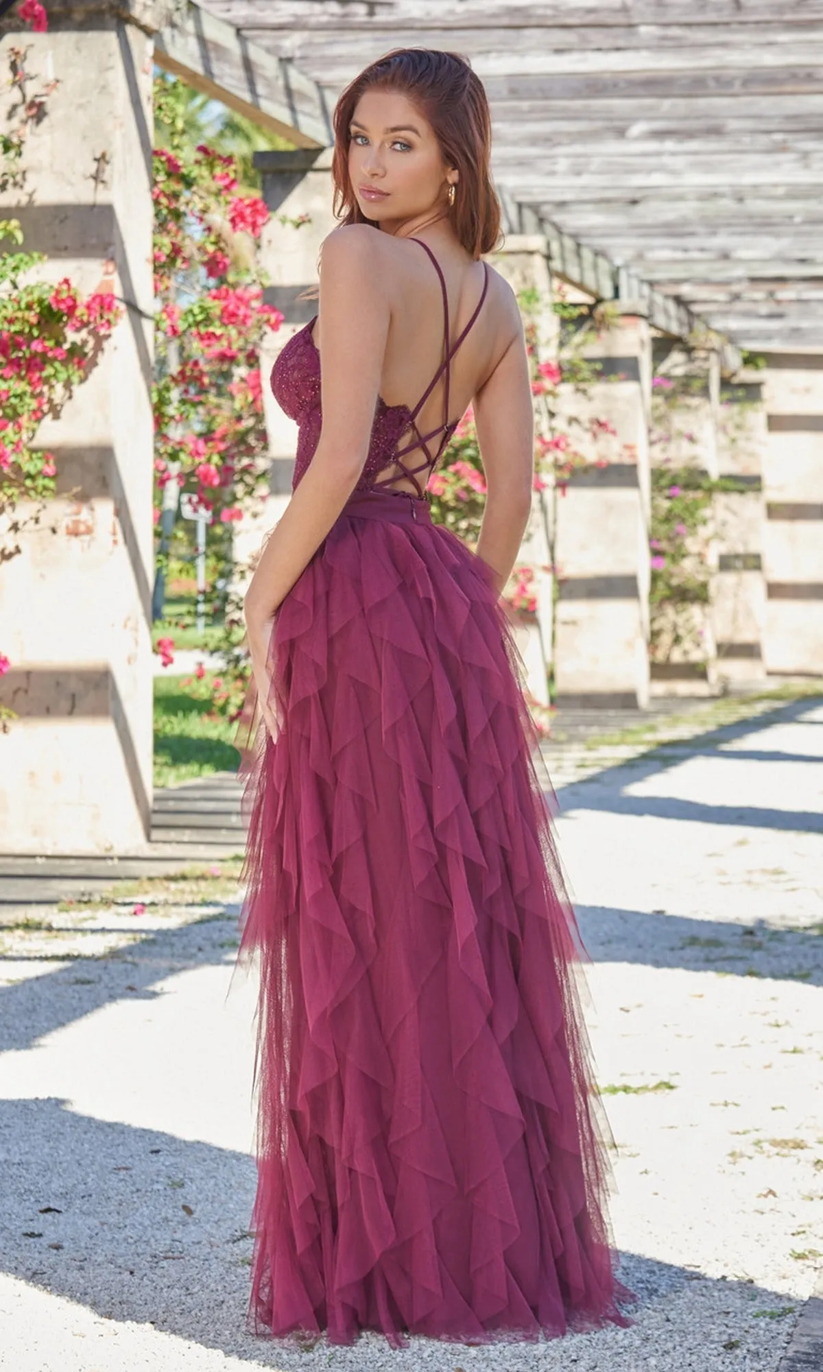 Velvi Lace-Bodice Long Ruffled Prom Dress Dahlia sold by PromGirl product image thumbnail 2