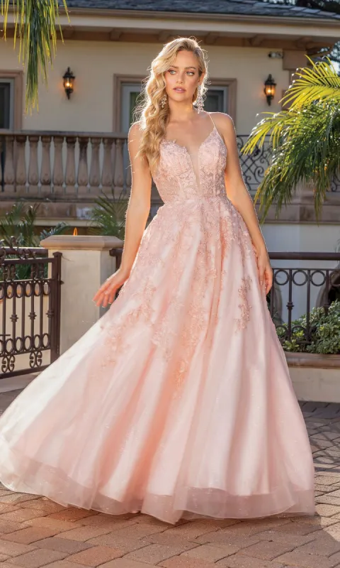 Floral-Embroidered Long A-Line Prom Dress 4231 sold by PromGirl