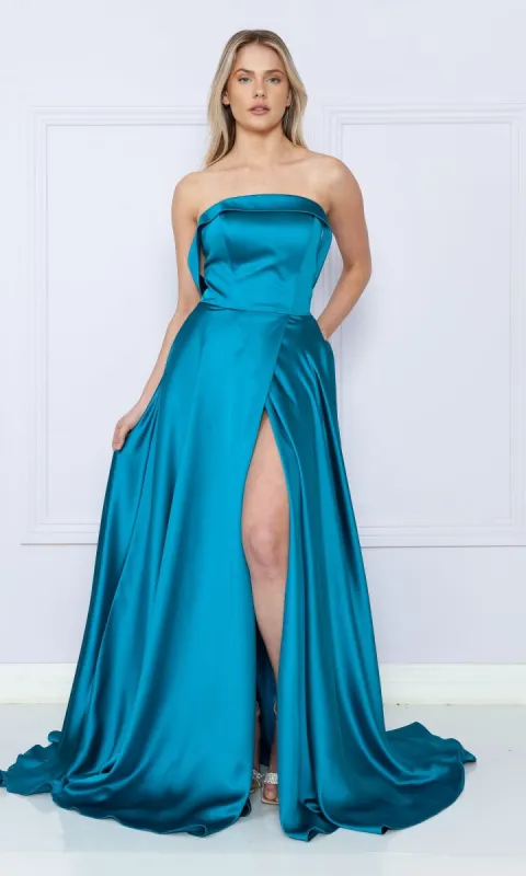 Strapless Long A-Line Prom Dress with Pockets sold by PromGirl