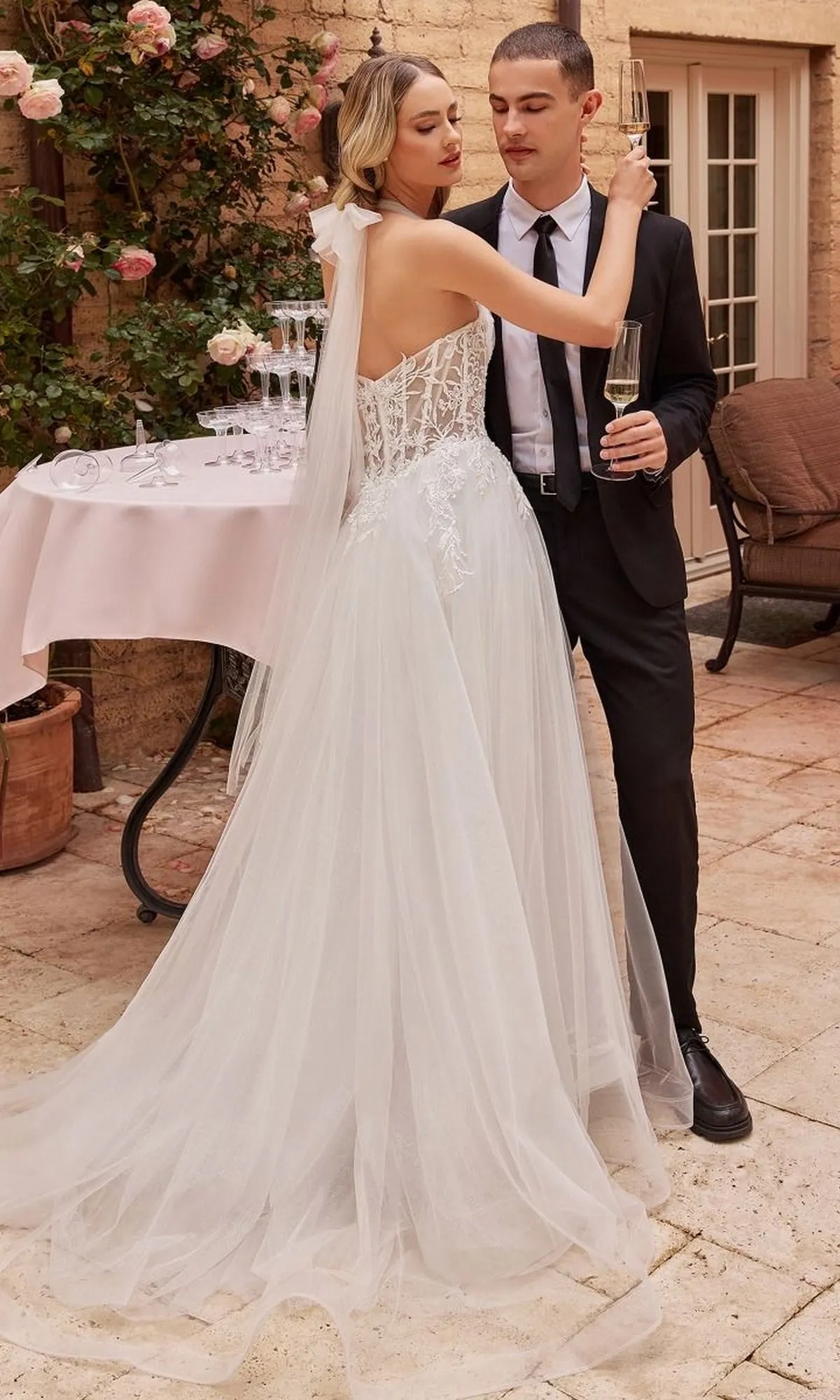 Off White Long Halter Wedding Dress CD827W sold by PromGirl product image thumbnail 2
