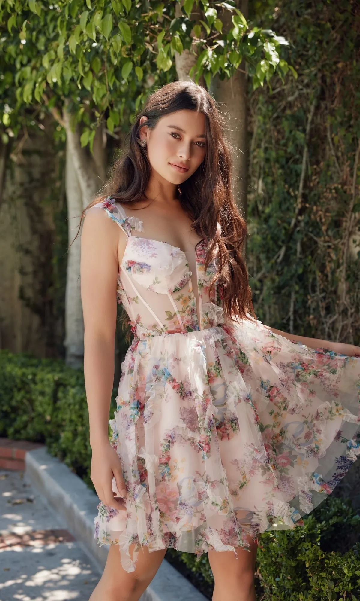 Short Pink Floral-Print Homecoming Dress S849 sold by PromGirl