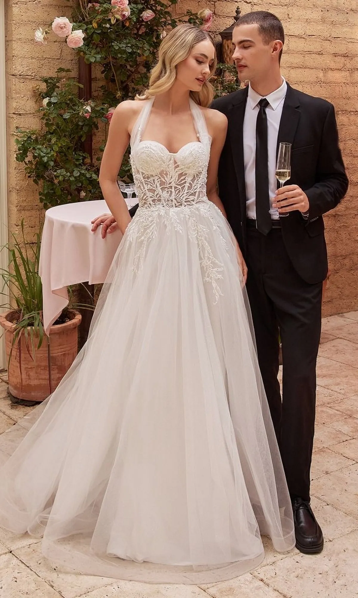Off White Long Halter Wedding Dress CD827W sold by PromGirl