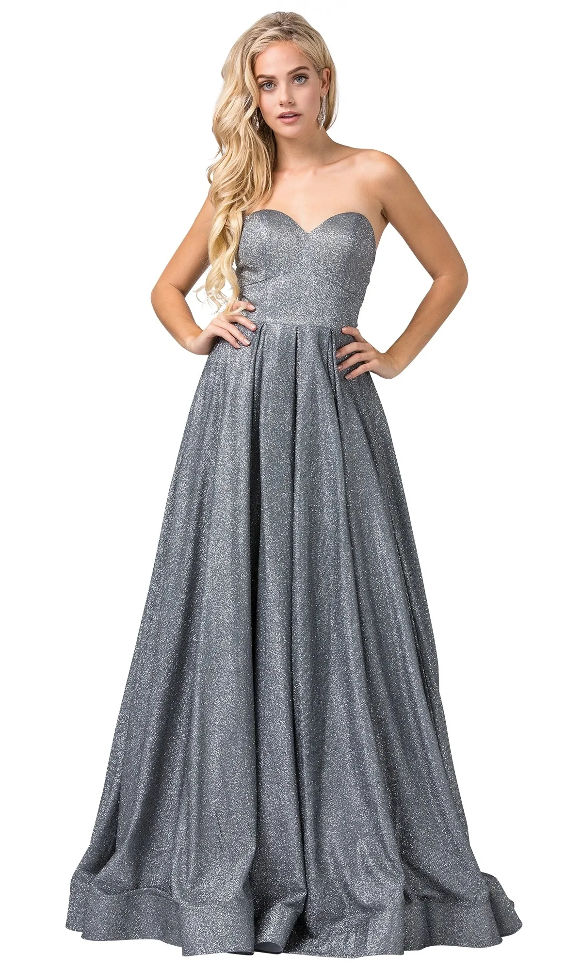Long Strapless Glitter Prom Dress with Corset Back sold by PromGirl product image thumbnail 5