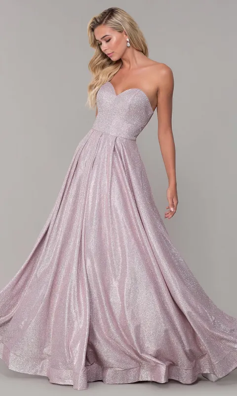 Long Strapless Glitter Prom Dress with Corset Back sold by PromGirl