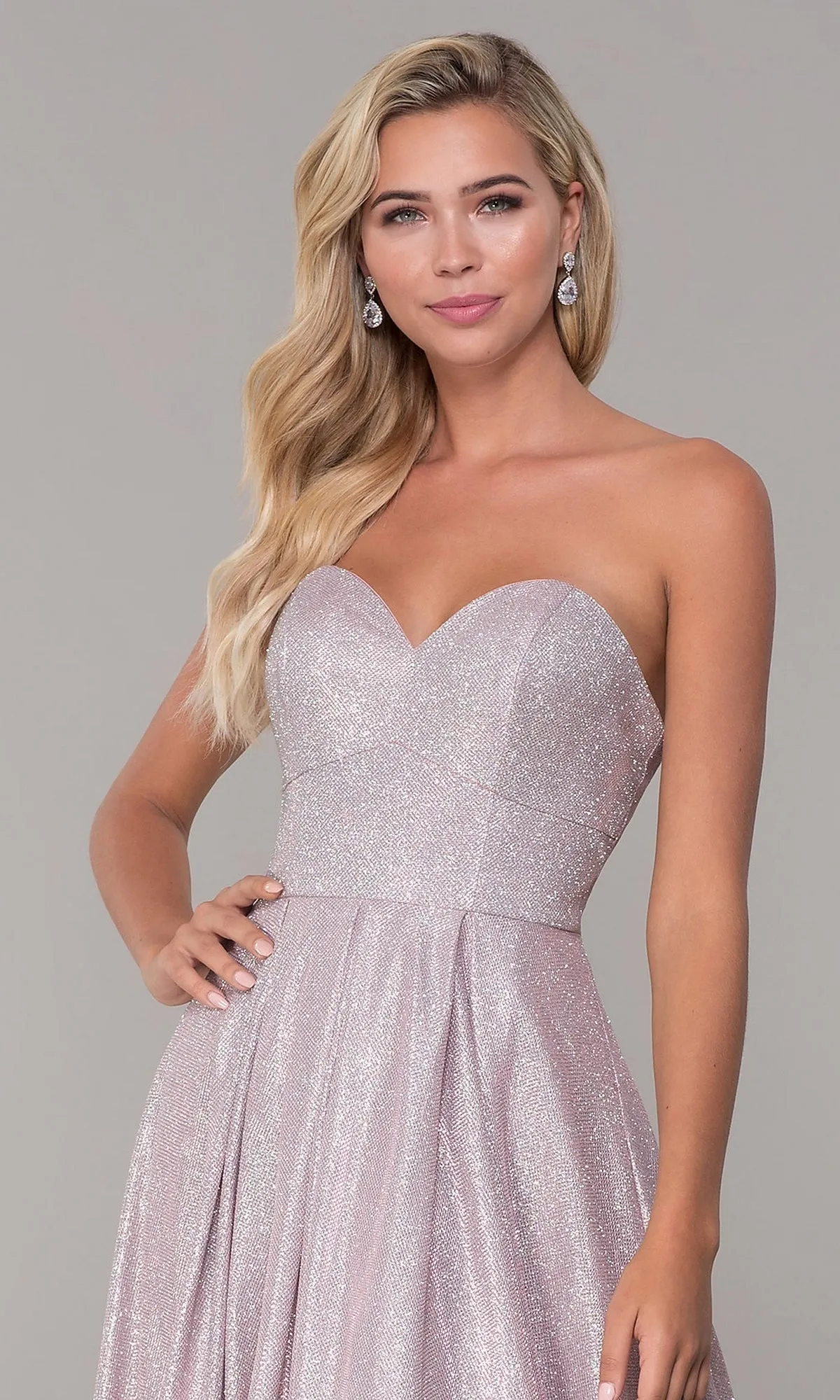 Long Strapless Glitter Prom Dress with Corset Back sold by PromGirl product image thumbnail 3
