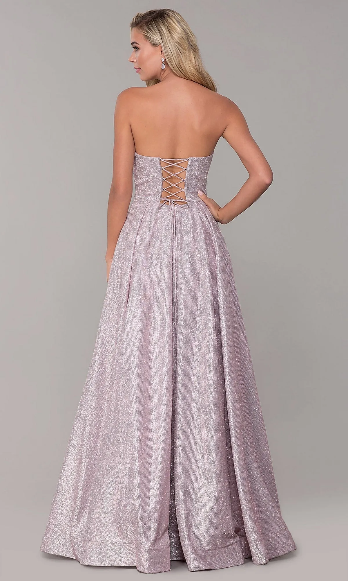Long Strapless Glitter Prom Dress with Corset Back sold by PromGirl product image thumbnail 2