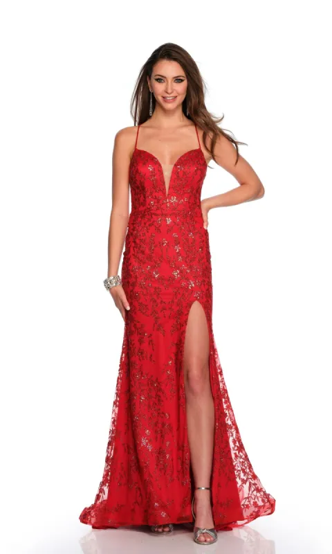Dave and Johnny Long Red Corset Formal Dress 11203 sold by PromGirl
