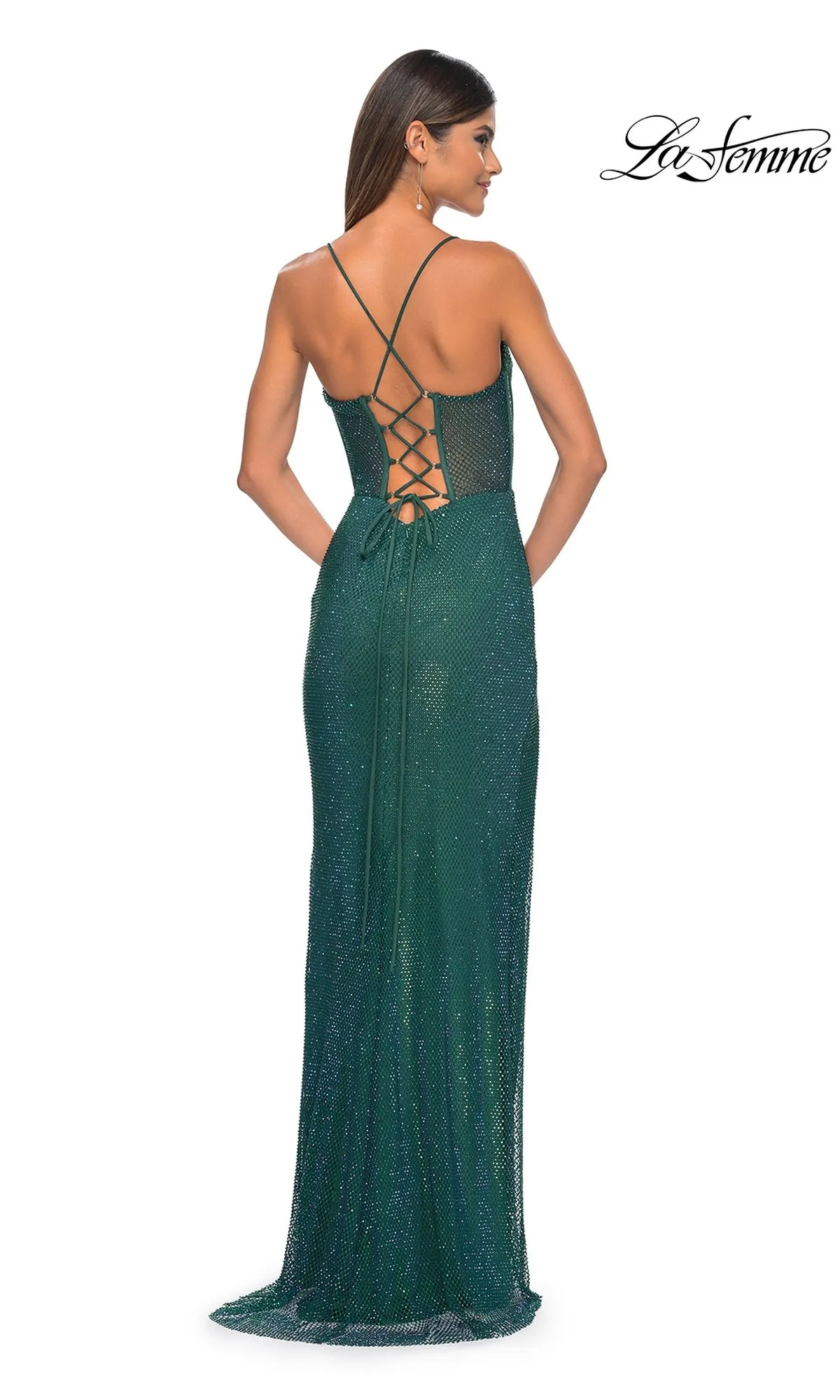 Sheer-Bodice Long La Femme Fishnet Prom Gown 32446 sold by PromGirl product image thumbnail 2