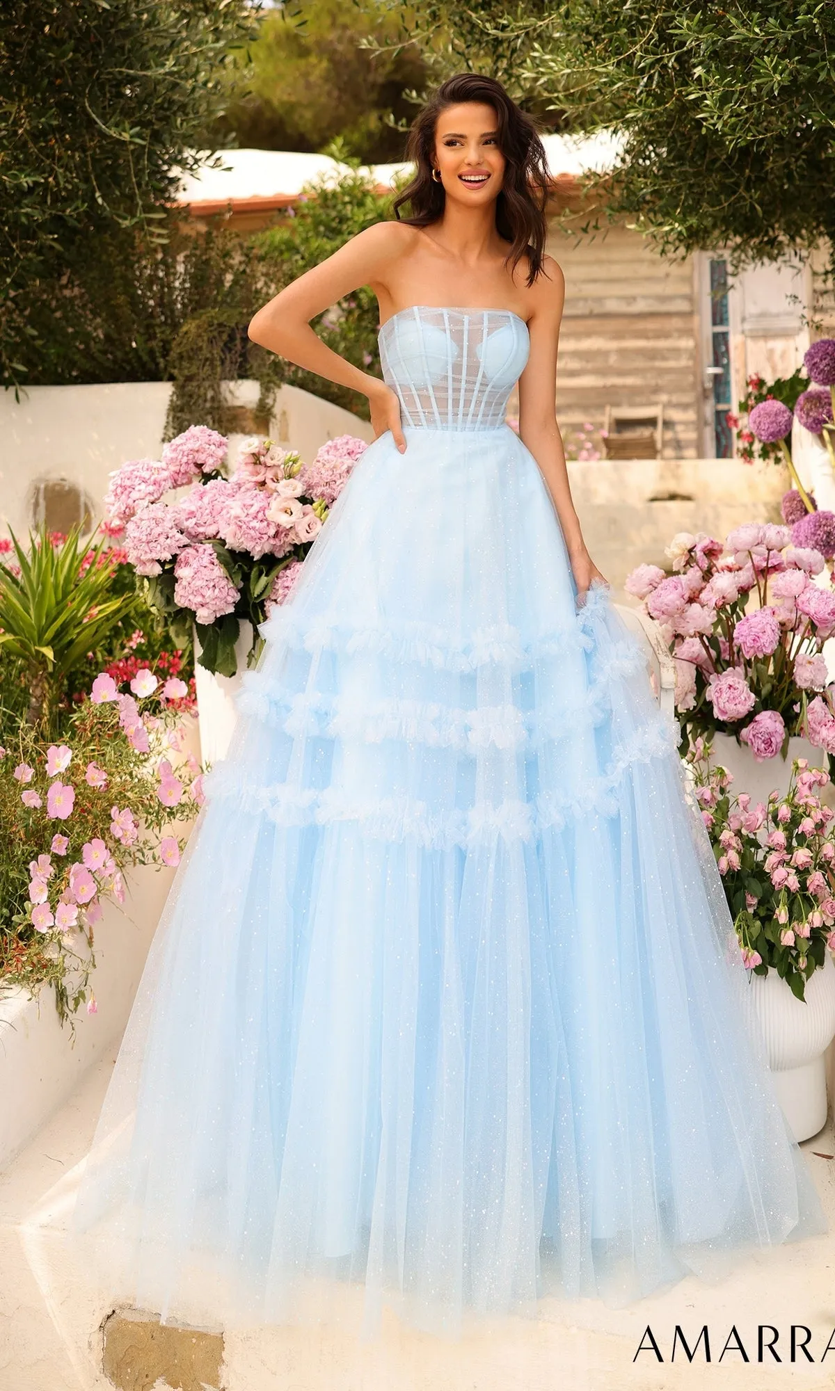 Amarra Strapless Sheer-Bodice Prom Ball Gown 88794 sold by PromGirl