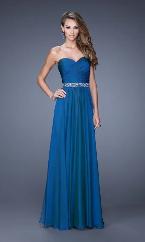 Strapless La Femme Ruched Chiffon Prom Dress 20527 sold by PromGirl