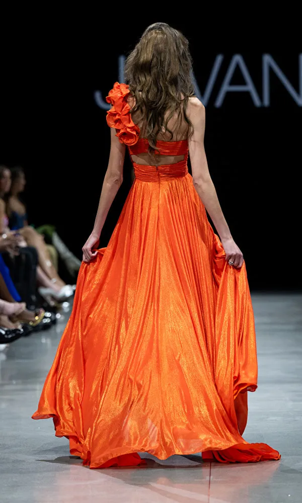 One-Shoulder Long Metallic Prom Gown: Jovani 37254 sold by PromGirl product image thumbnail 4