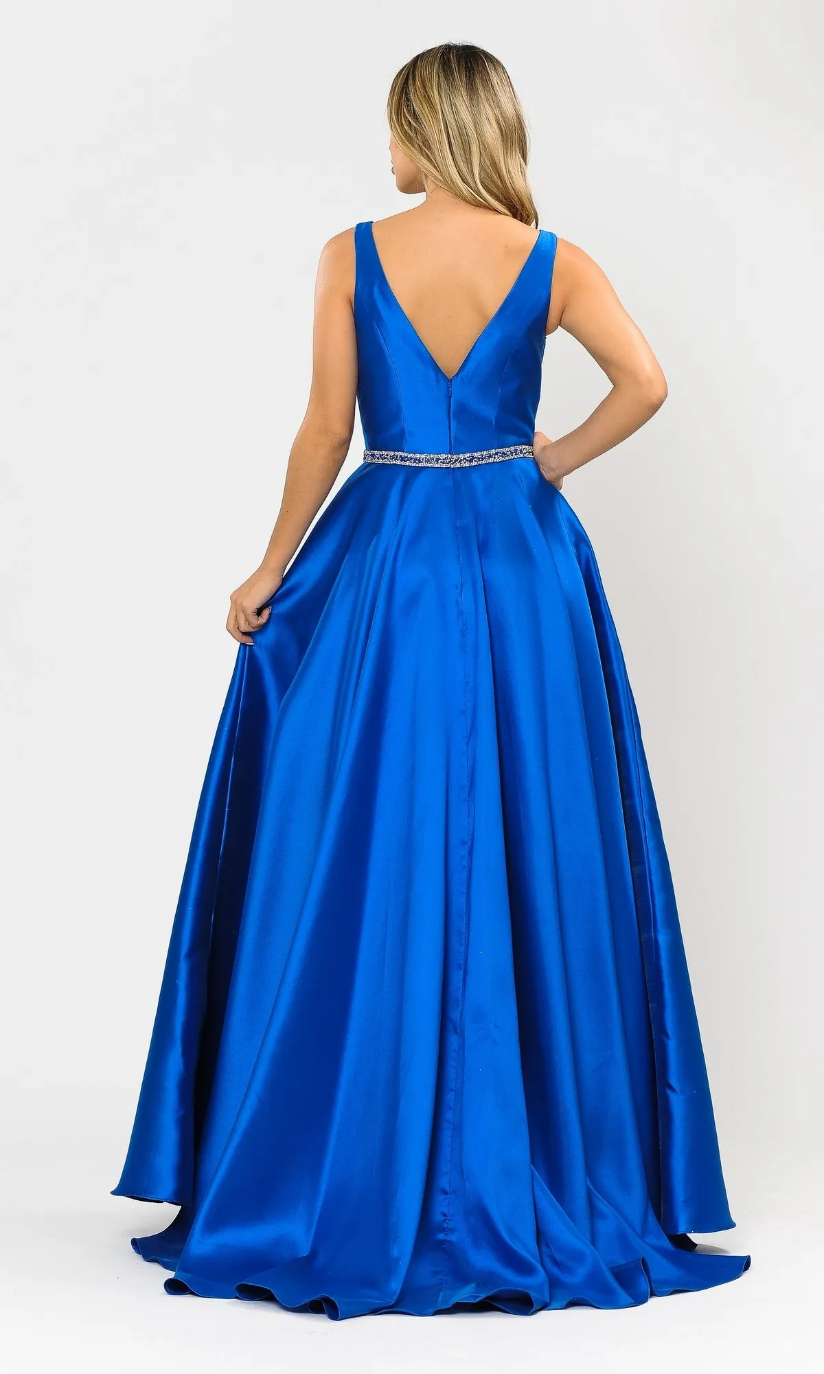 Deep V-Neck Long Mikado A-Line Prom Dress 8682 sold by PromGirl product image thumbnail 2