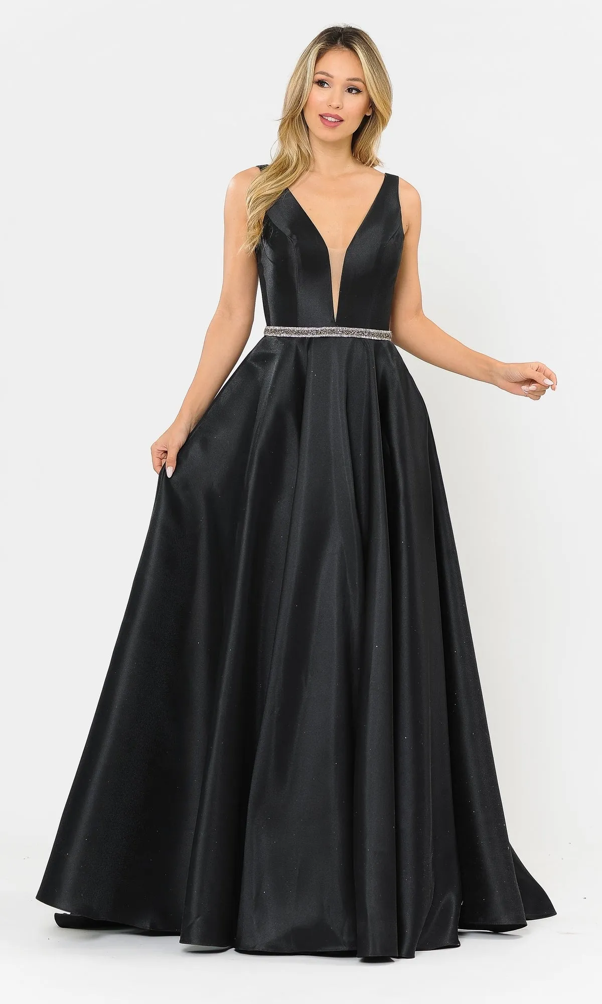 Deep V-Neck Long Mikado A-Line Prom Dress 8682 sold by PromGirl product image thumbnail 3