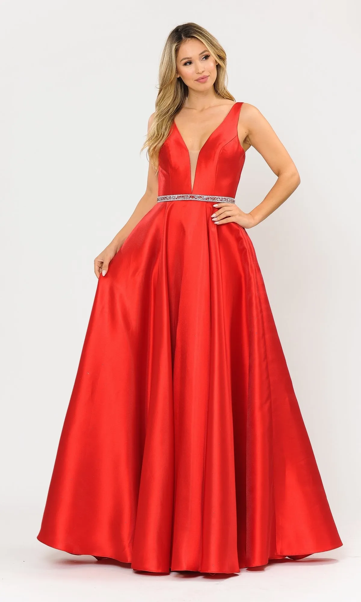 Deep V-Neck Long Mikado A-Line Prom Dress 8682 sold by PromGirl product image thumbnail 5