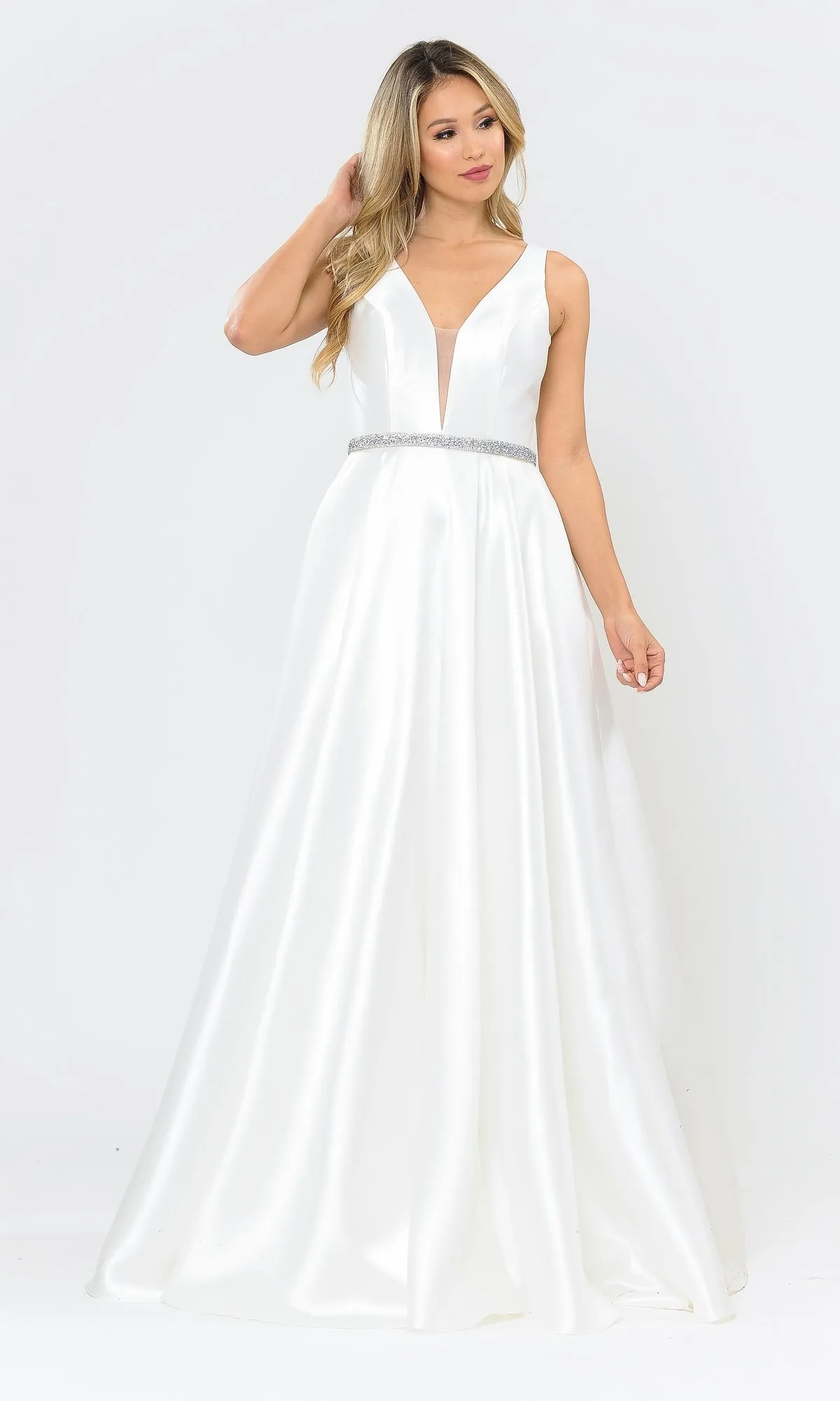 Deep V-Neck Long Mikado A-Line Prom Dress 8682 sold by PromGirl product image thumbnail 4