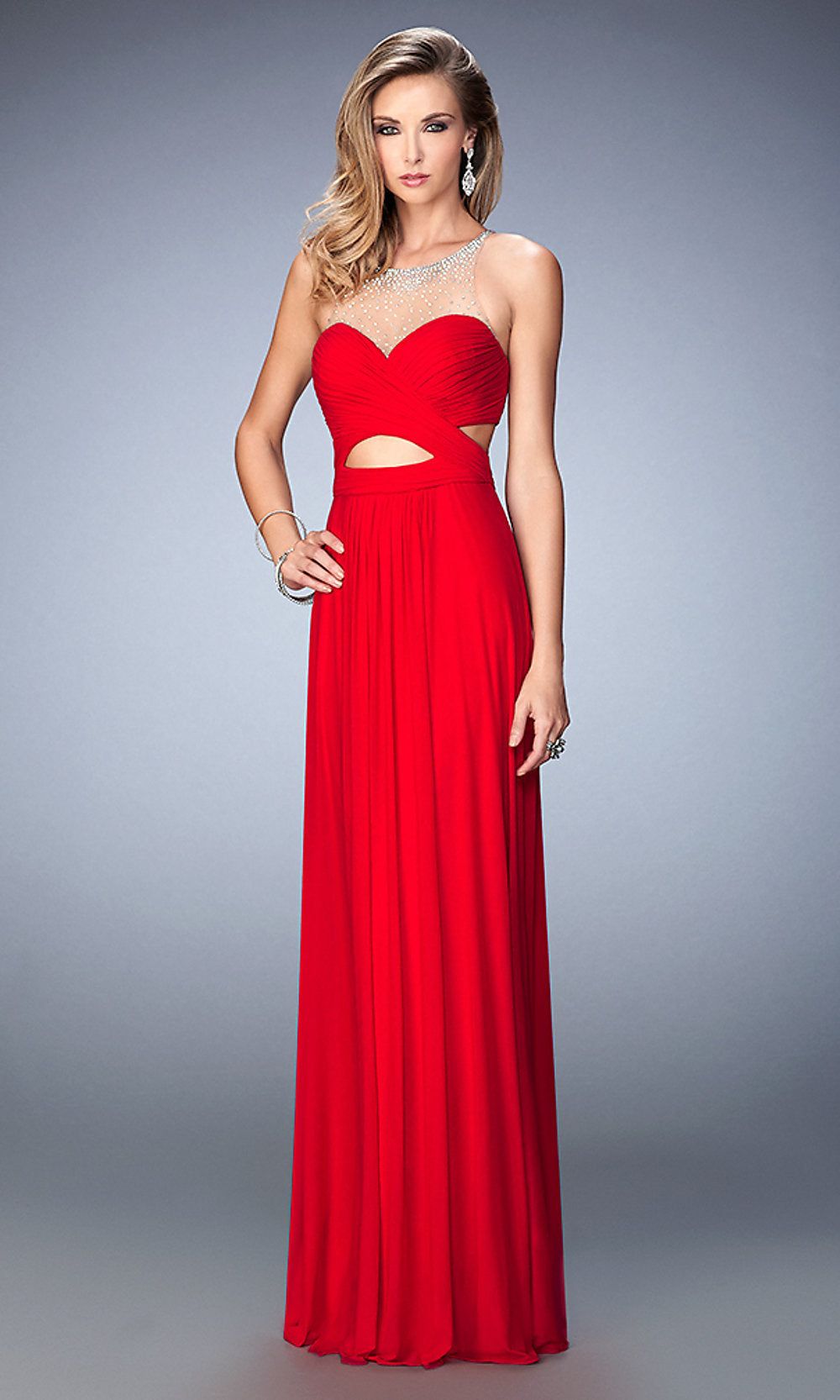 Floor Length Open Back Formal Gown with a Waist Cut Out by La Femme sold by PromGirl