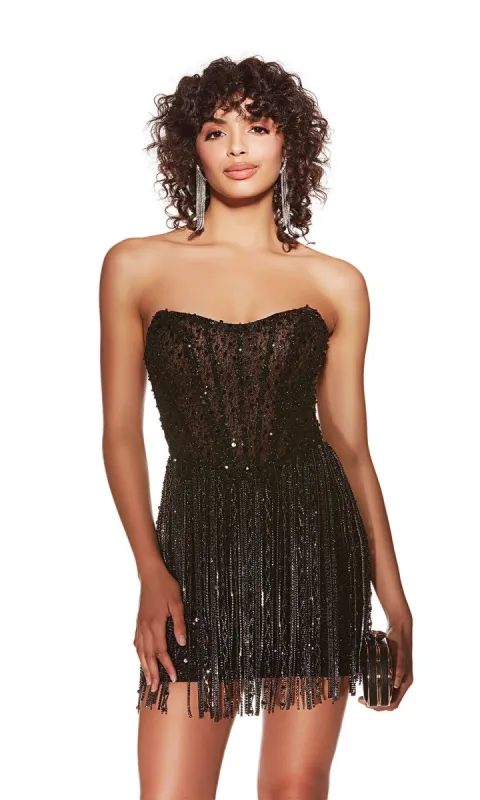 Alyce Beaded-Fringe Strapless Mini Hoco Dress 4940 sold by PromGirl