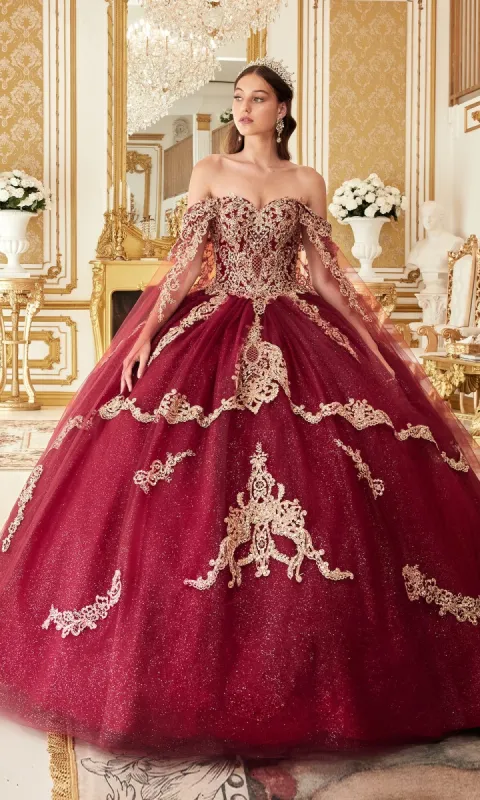 Ladivine 15711 Quinceañera Dress with Gold Embroidery made by PromGirl