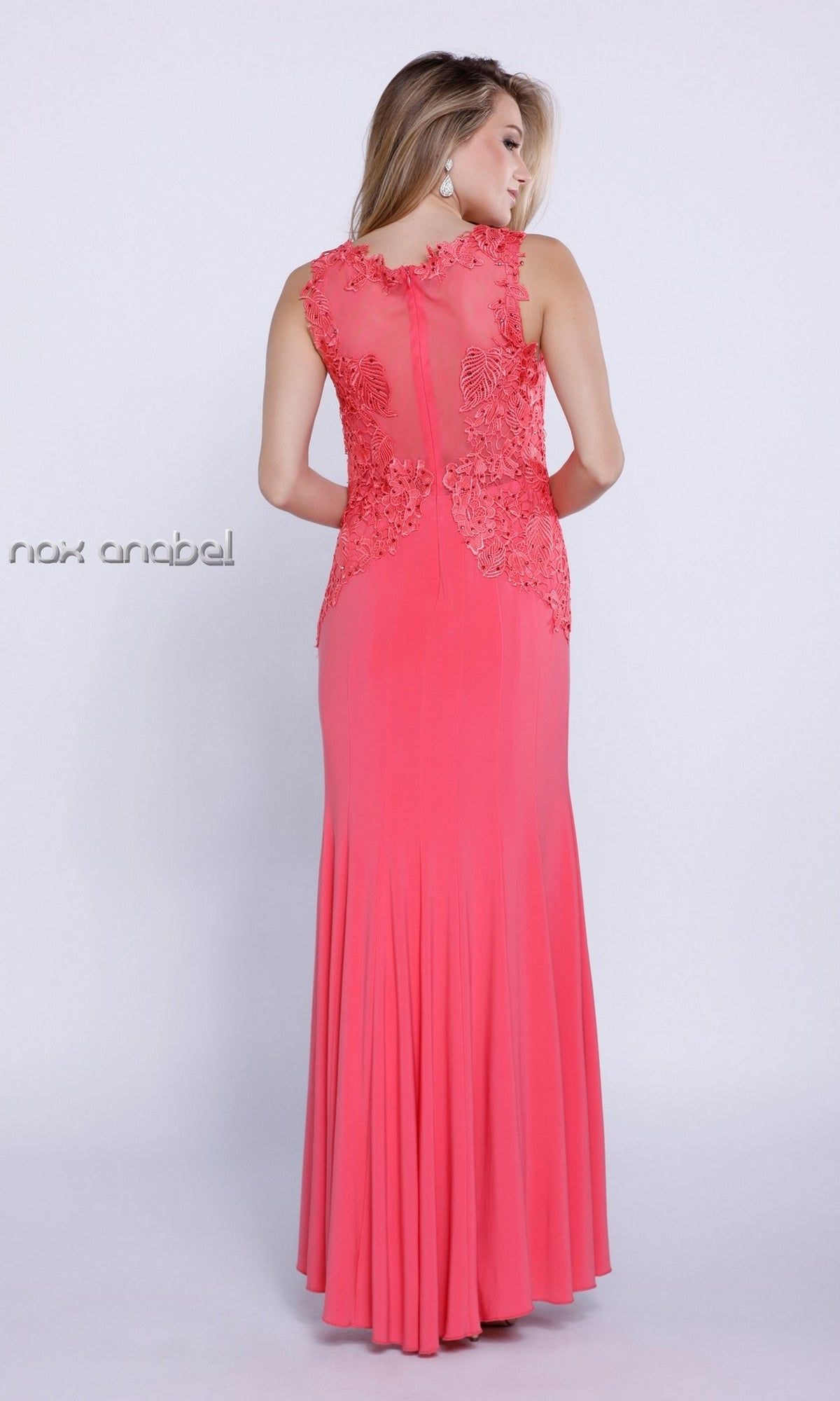 Sheer-Back Coral Pink Long Prom Dress sold by PromGirl product image thumbnail 2