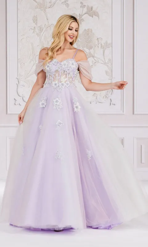 Long Cold-Shoulder Princess Prom Ball Gown 7044 sold by PromGirl