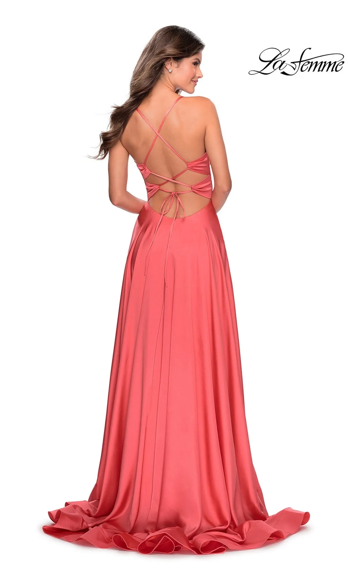 La Femme Banded-Waist Long A-Line Prom Dress 28571 sold by PromGirl product image thumbnail 2