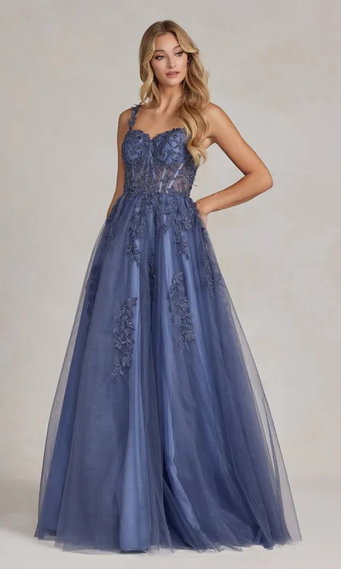 Sheer-Corset Steel Gray Ball Gown sold by PromGirl