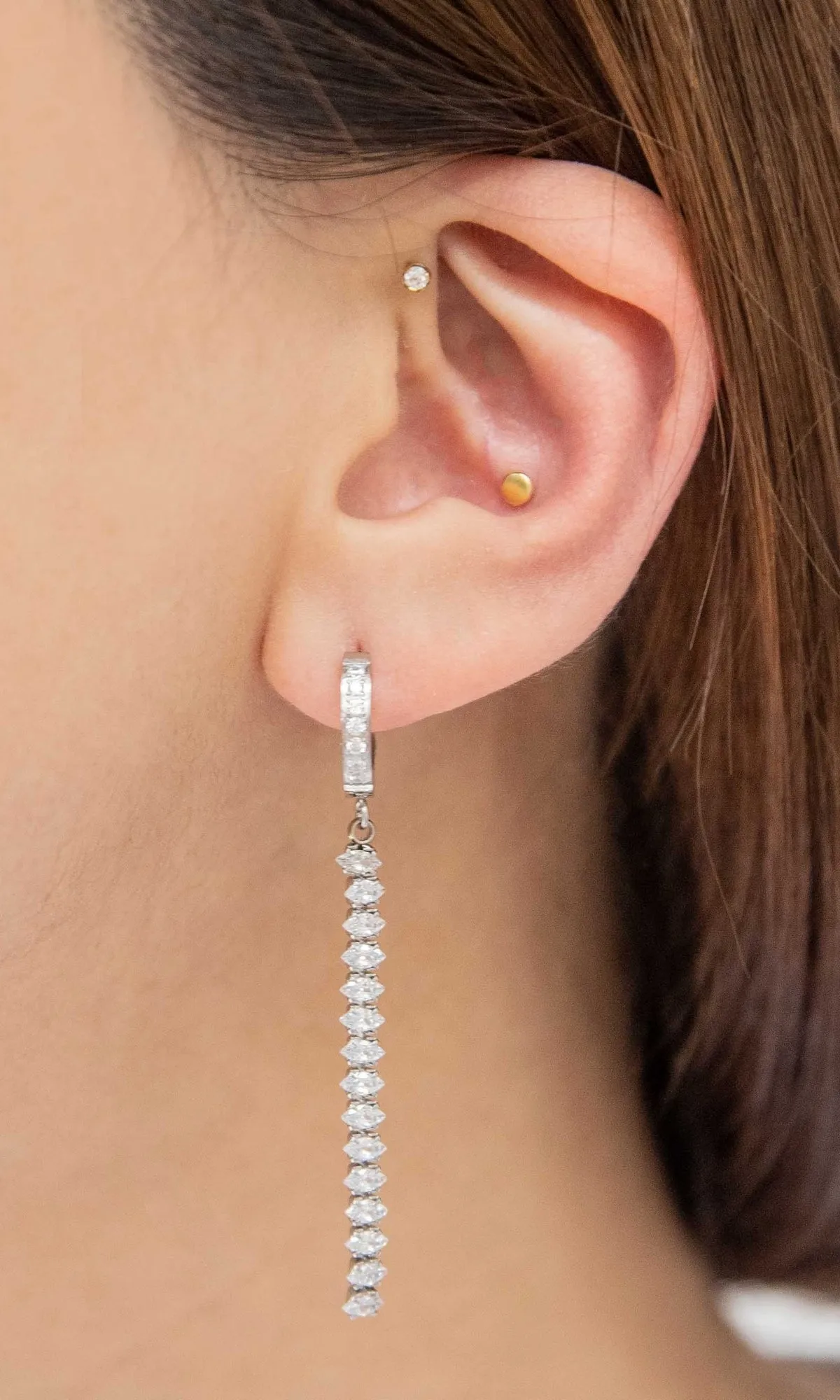 Small Silver Hoop Earrings With Stone Strands sold by PromGirl