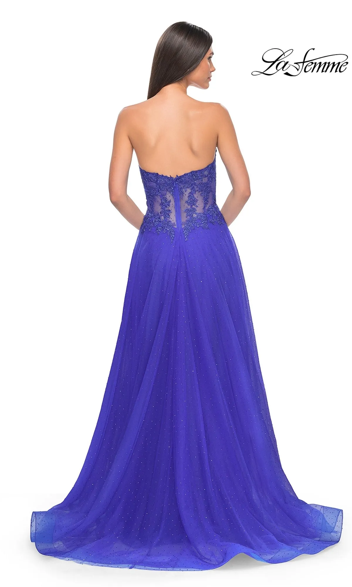 La Femme Sheer-Waist Long A-Line Prom Dress 32313 sold by PromGirl product image thumbnail 2