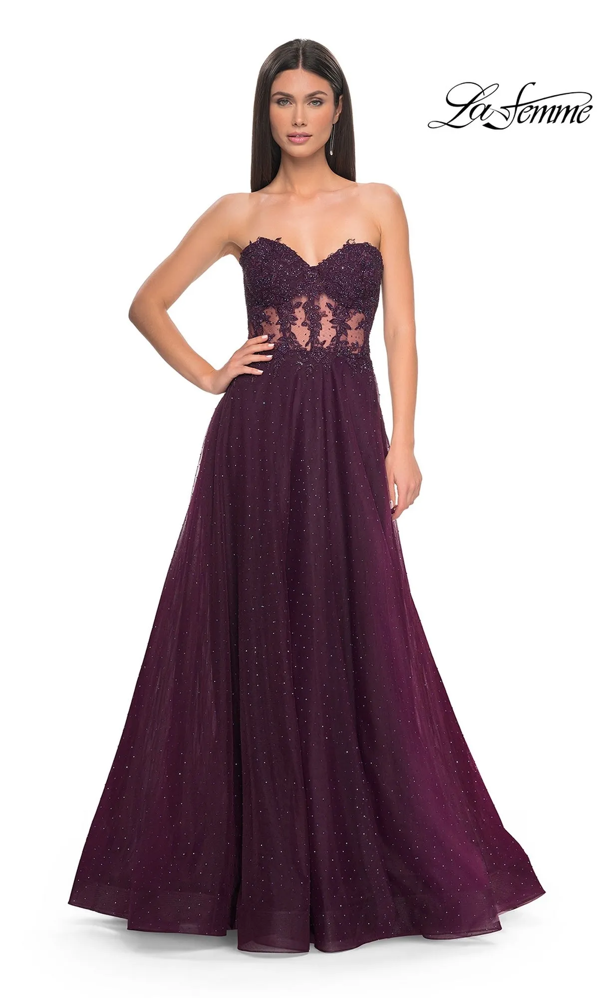 La Femme Sheer-Waist Long A-Line Prom Dress 32313 sold by PromGirl product image thumbnail 4