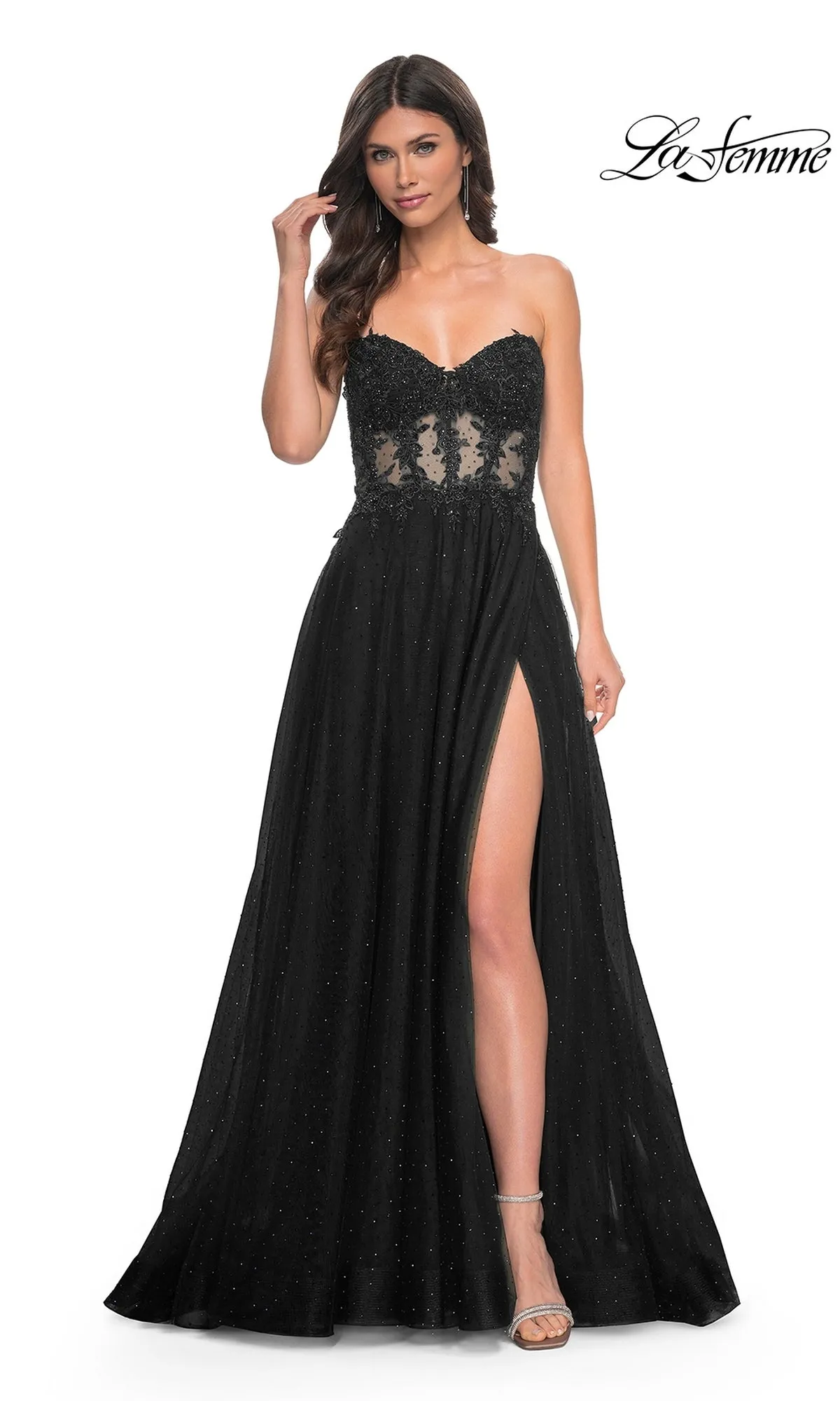 La Femme Sheer-Waist Long A-Line Prom Dress 32313 sold by PromGirl product image thumbnail 3
