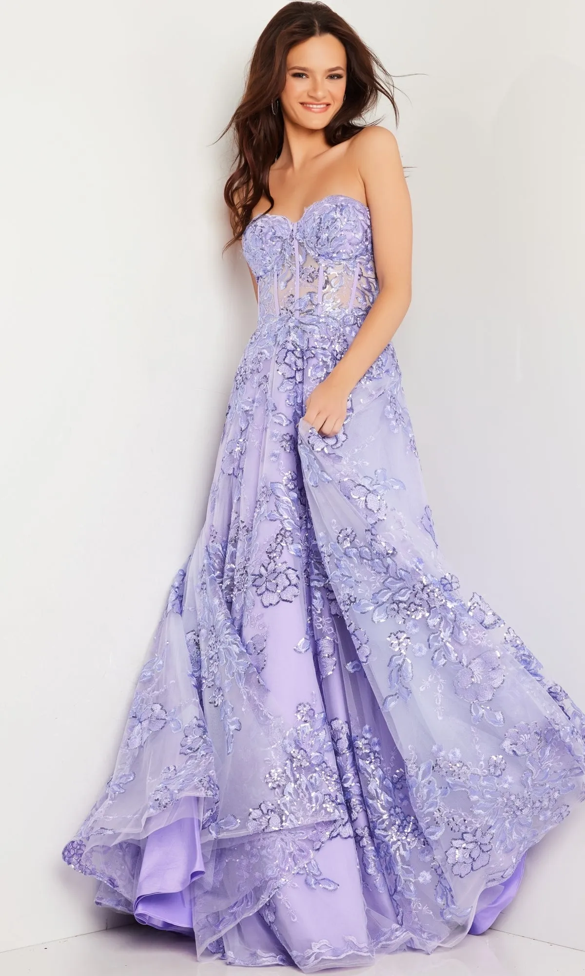 Jovani Strapless Lilac Long Prom Ball Gown 26223 sold by PromGirl product image thumbnail 4