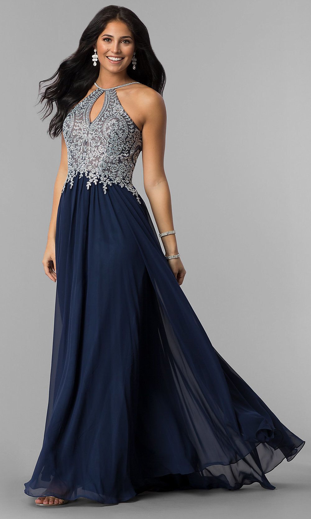 High-Neck Long Prom Dress with Front Keyhole Cut Out sold by PromGirl product image thumbnail 3