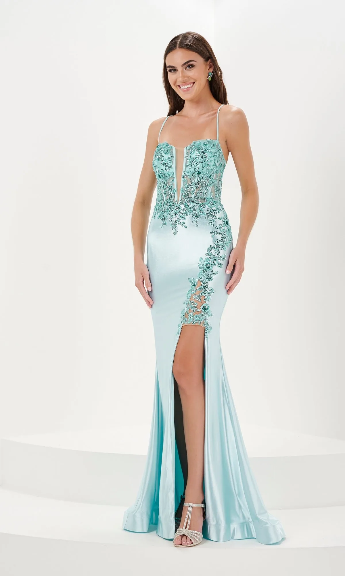 Tiffany Sheer Corset Beaded Jersey Prom Dress 16086 sold by PromGirl product image thumbnail 3