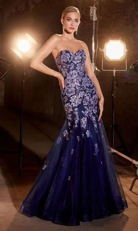 Strapless Long Navy Blue Mermaid Prom Dress CM340 sold by PromGirl