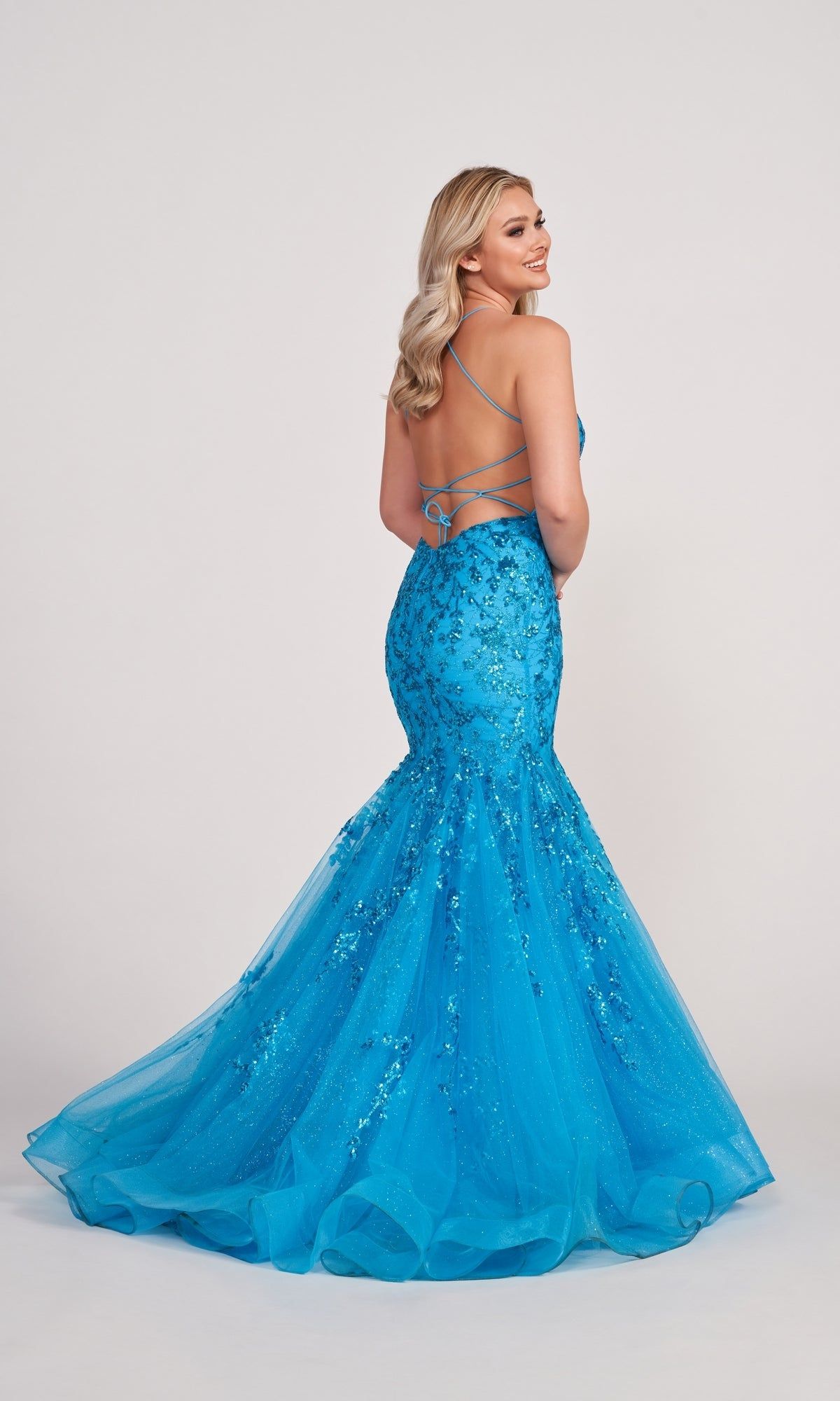 Open-Back Glitter Long Mermaid Prom Dress sold by PromGirl product image thumbnail 2