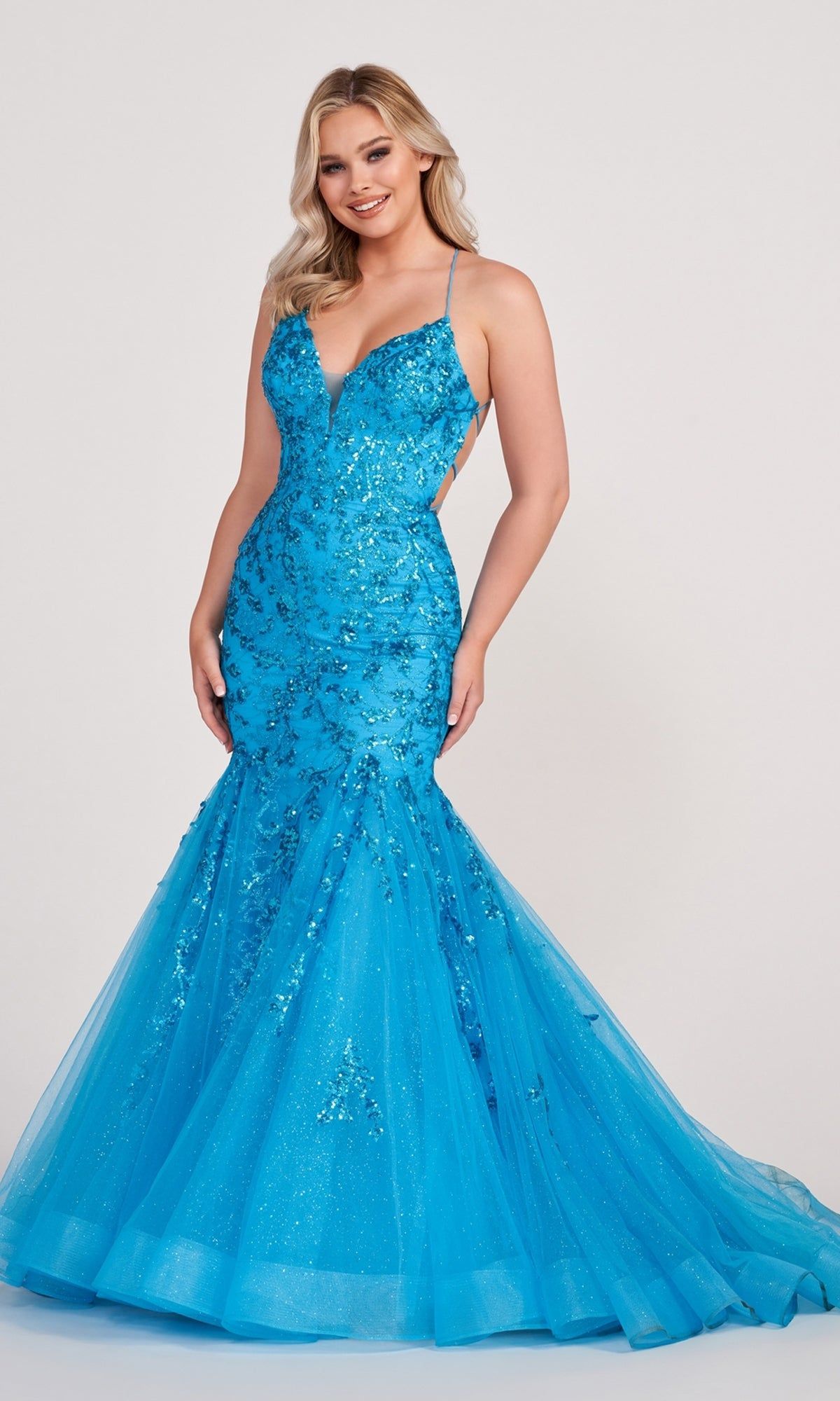 Open-Back Glitter Long Mermaid Prom Dress sold by PromGirl product image thumbnail 3