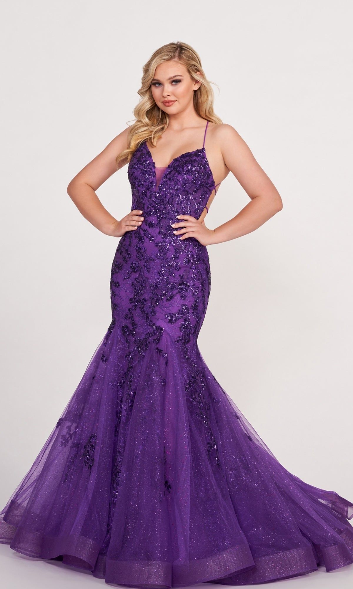 Open-Back Glitter Long Mermaid Prom Dress sold by PromGirl