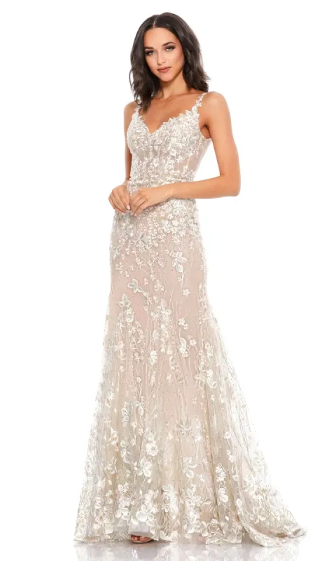 Long Nude Prom Dress with Beaded Embroidery 67492 made by Mac Duggal