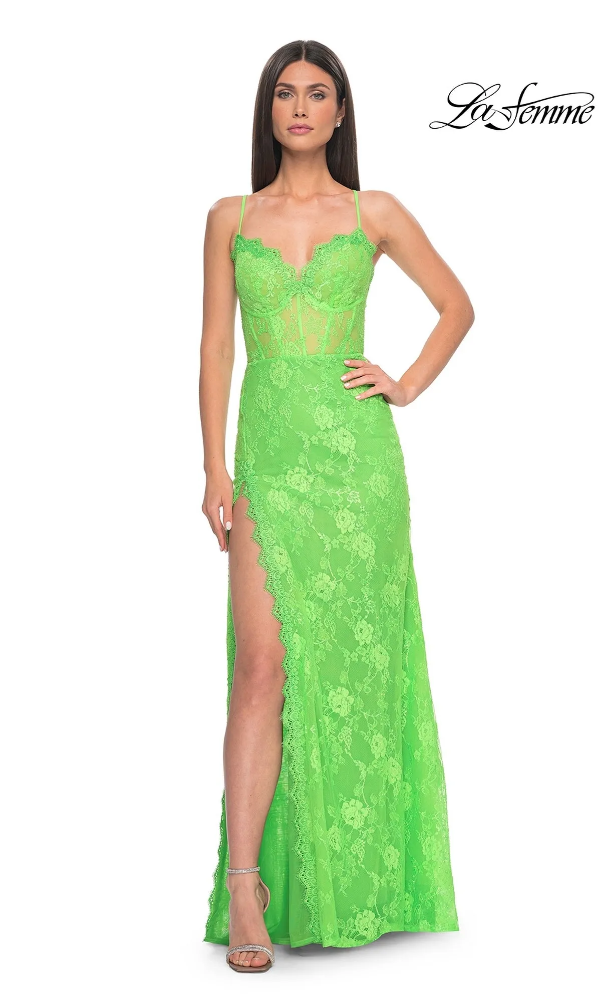 La Femme Bright Long Lace Prom Dress 32441 sold by PromGirl product image thumbnail 4