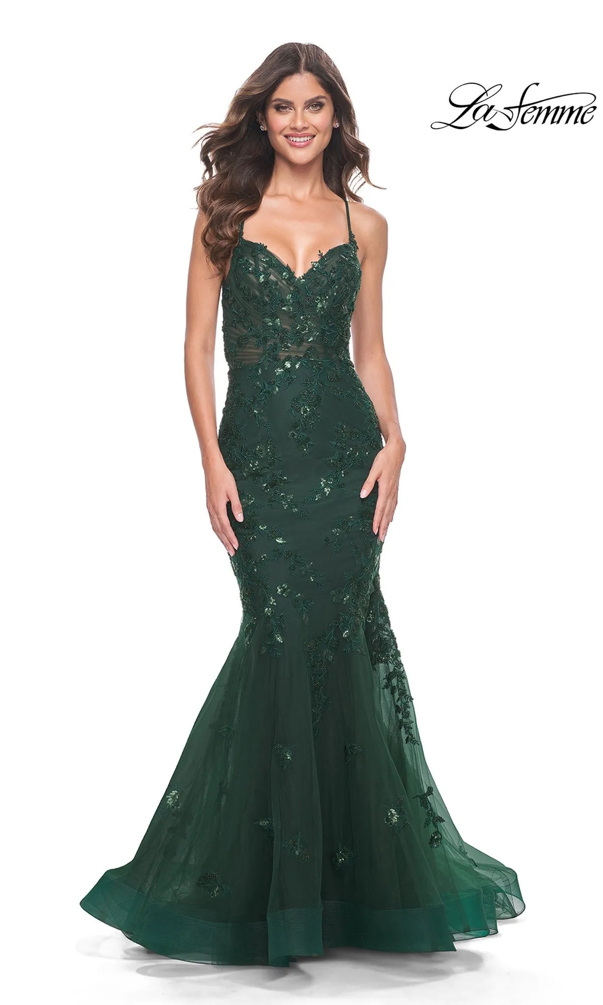 La Femme Tonal Lace Long Mermaid Prom Dress 32033 sold by PromGirl product image thumbnail 4