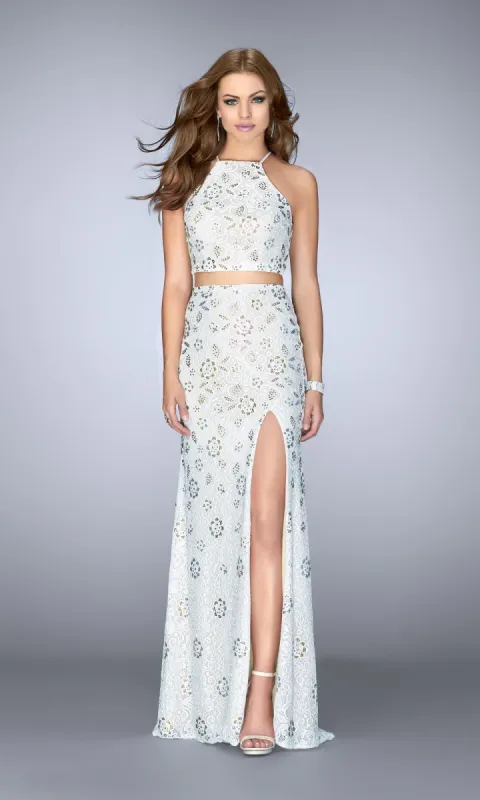 Two-Piece White Lace Long Prom Dress 24678 sold by PromGirl