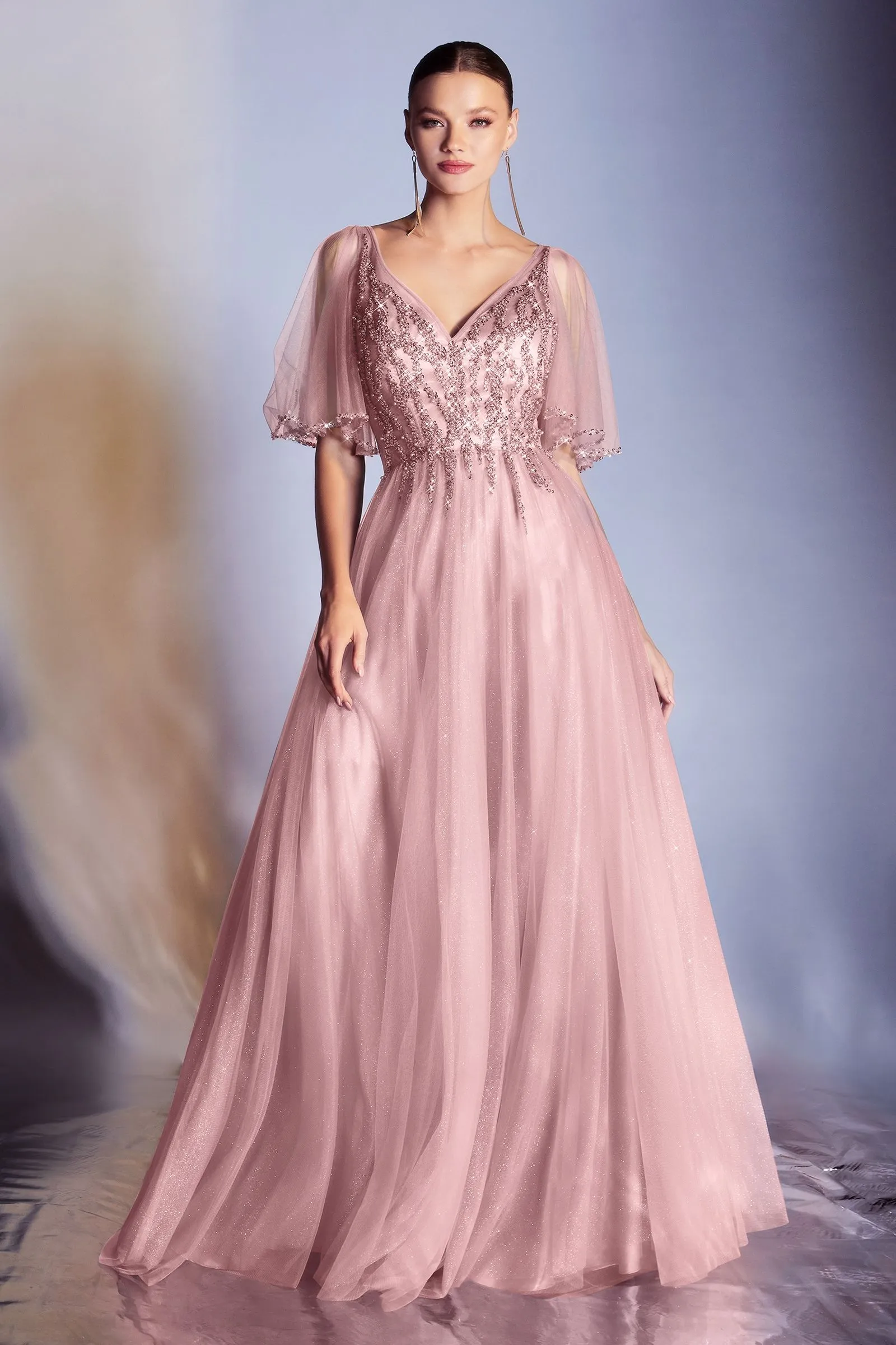 Bell-Sleeve Glitter Formal Dress: Ladivine CD0175 sold by PromGirl product image thumbnail 4
